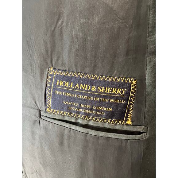 Holland & Sherry 2 Piece 3 Button Suit Dark Sage Green Pleated Pants 44 / 37 JL - Picture 6 of 16